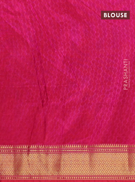 Semi tussar saree dual shade of magenta pink and pink with allover ikat prints and zari woven border