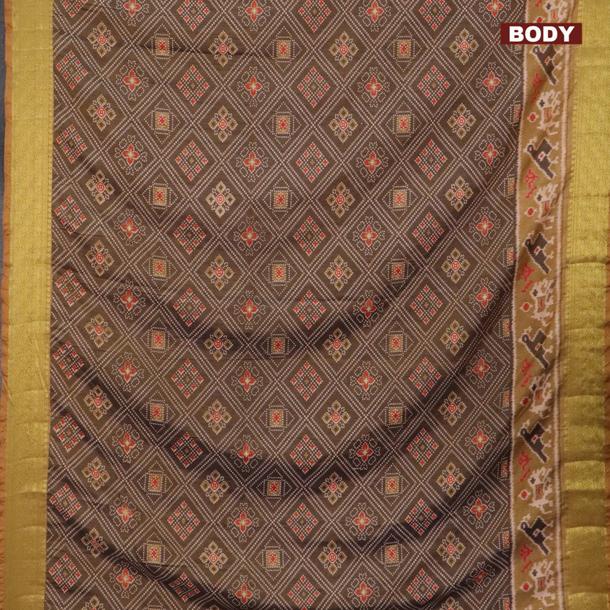 Semi tussar saree brown and dual shade of sandal with allover ikat prints and zari woven border