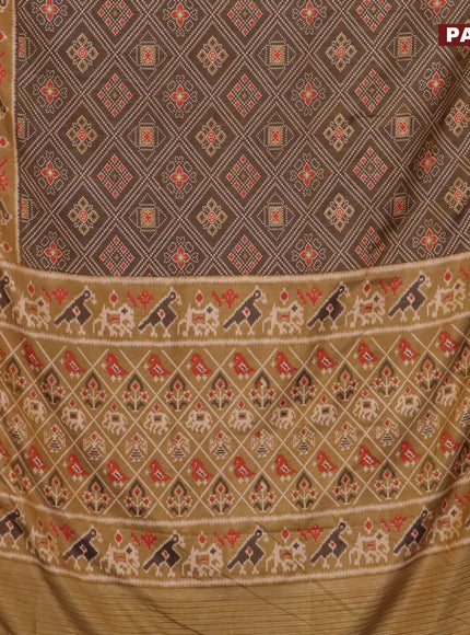 Semi tussar saree brown and dual shade of sandal with allover ikat prints and zari woven border