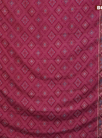 Semi tussar saree wine shade and brown shade with allover ikat prints and zari woven border