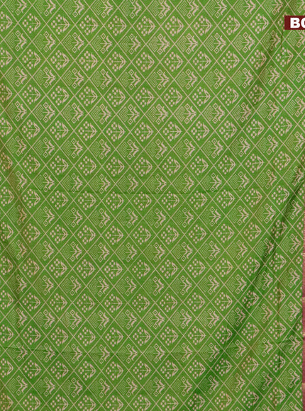 Semi tussar saree light green and dual shade of pink with allover ikat prints and ikat woven zari border