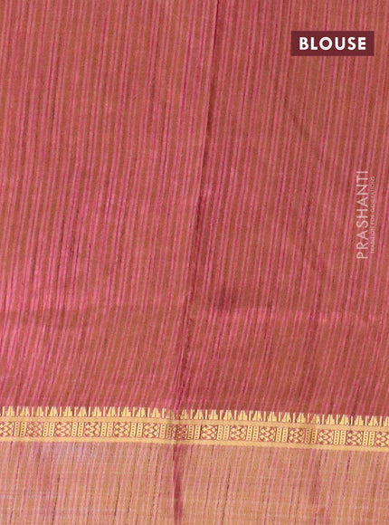 Semi tussar saree light green and dual shade of pink with allover ikat prints and ikat woven zari border