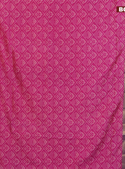 Semi tussar saree pink and dual shade of violet with allover ikat prints and ikat woven zari border