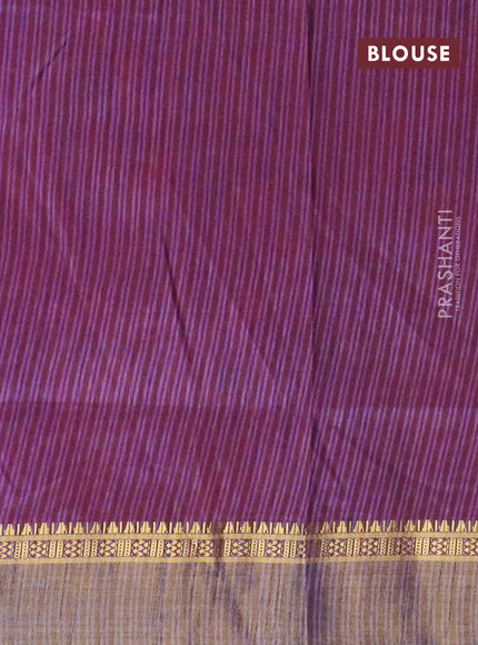 Semi tussar saree pink and dual shade of violet with allover ikat prints and ikat woven zari border