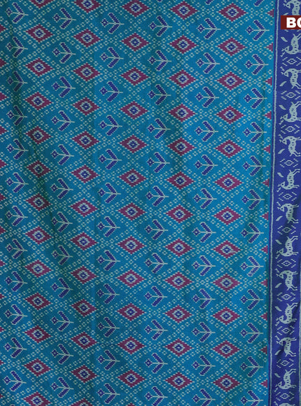 Semi tussar saree cs blue and dual shade of bluish green with allover ikat prints and zari woven border