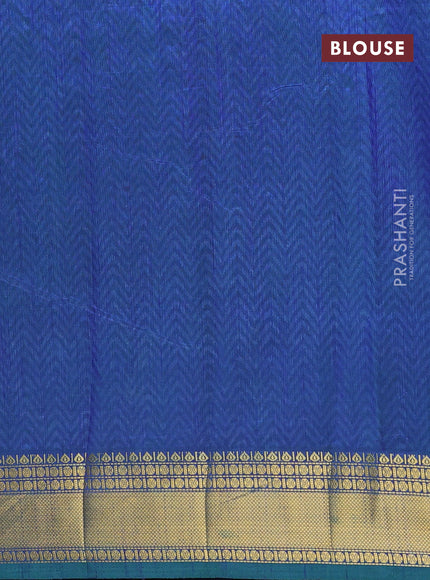 Semi tussar saree cs blue and dual shade of bluish green with allover ikat prints and zari woven border