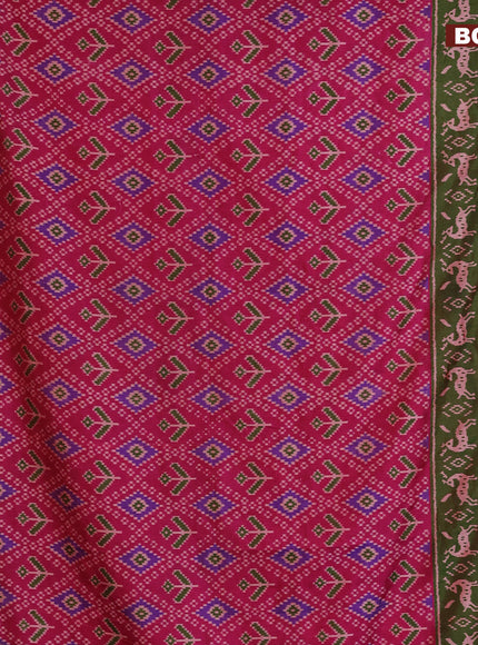 Semi tussar saree pink and dual shade of green with allover ikat prints and zari woven border