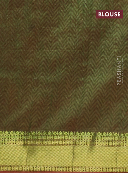 Semi tussar saree pink and dual shade of green with allover ikat prints and zari woven border