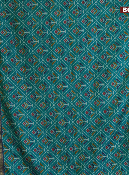 Semi tussar saree dual shade of teal blue and dual shade of blue with allover ikat prints and zari woven border