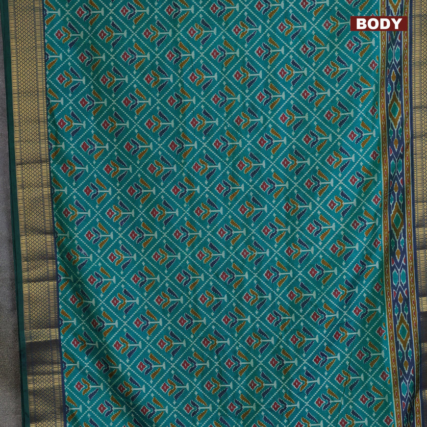 Semi tussar saree dual shade of teal blue and dual shade of blue with allover ikat prints and zari woven border