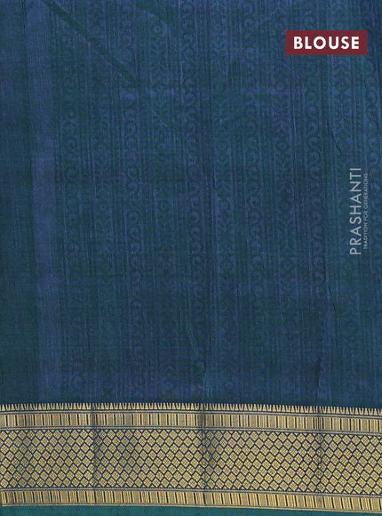 Semi tussar saree dual shade of teal blue and dual shade of blue with allover ikat prints and zari woven border