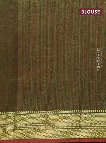 Semi tussar saree pink and dual shade of green with allover ikat prints and zari woven border