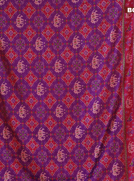 Semi tussar saree dual shade of purple and pink with allover ikat prints and zari woven border