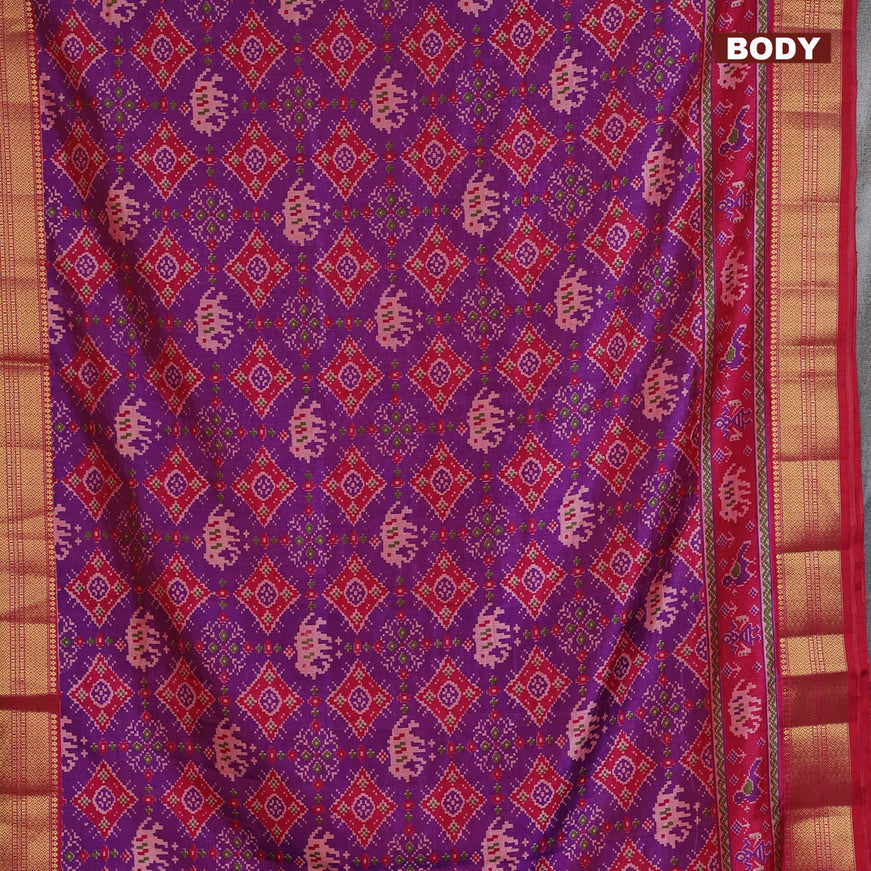 Semi tussar saree dual shade of purple and pink with allover ikat prints and zari woven border