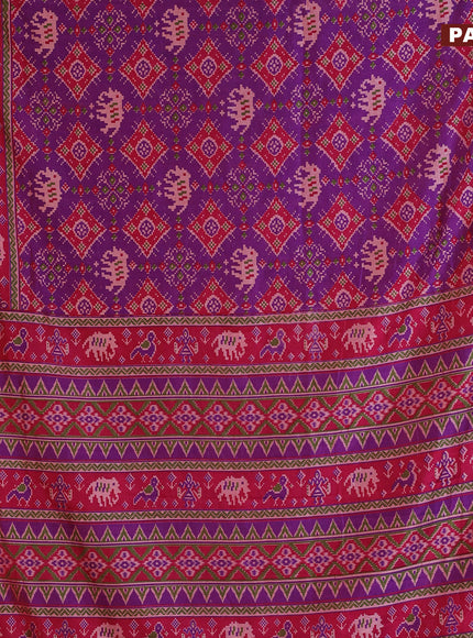 Semi tussar saree dual shade of purple and pink with allover ikat prints and zari woven border