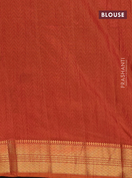 Semi tussar saree dual shade of green and dual shade of rust with allover ikat prints and zari woven border