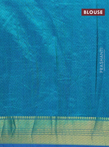 Semi tussar saree blue and teal blue with allover ikat prints and zari woven border