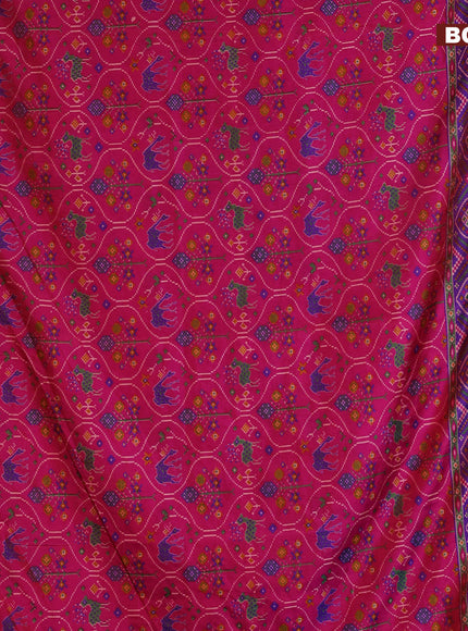 Semi tussar saree pink and purple with allover ikat prints and zari woven border