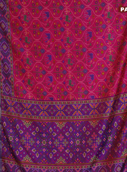 Semi tussar saree pink and purple with allover ikat prints and zari woven border