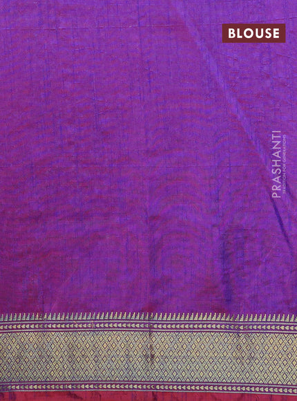 Semi tussar saree pink and purple with allover ikat prints and zari woven border