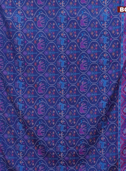 Semi tussar saree blue and purple with allover ikat prints and zari woven border