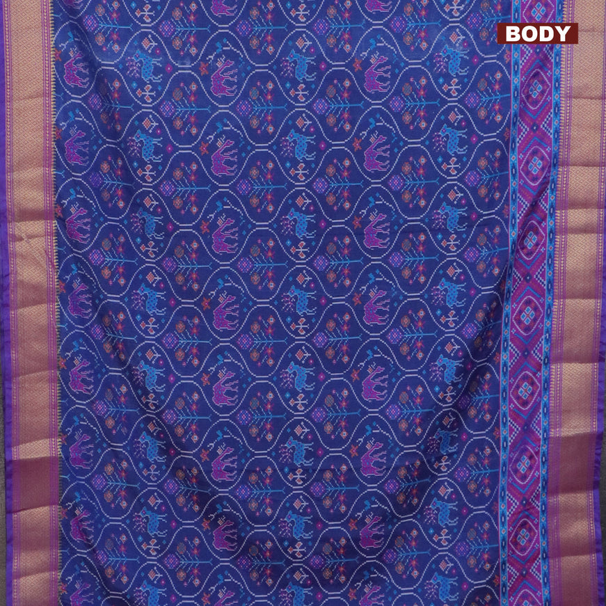 Semi tussar saree blue and purple with allover ikat prints and zari woven border