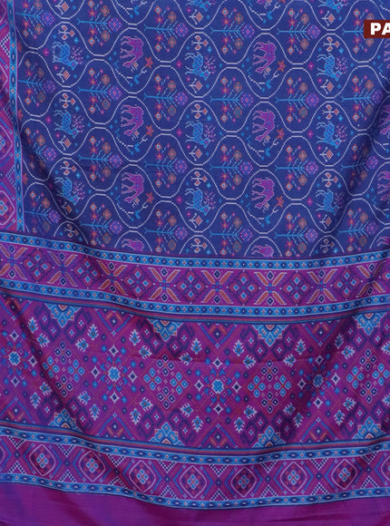 Semi tussar saree blue and purple with allover ikat prints and zari woven border