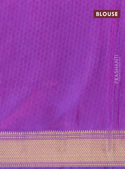 Semi tussar saree blue and purple with allover ikat prints and zari woven border