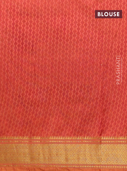 Semi tussar saree dual shade of green and dual shade of rust with allover ikat prints and zari woven border