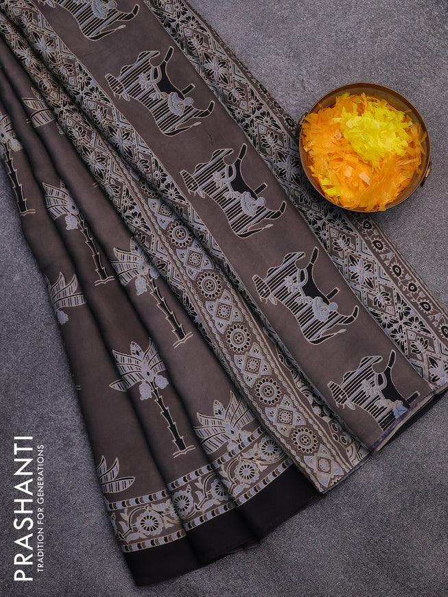 Modal silk saree grey with butta prints and printed border