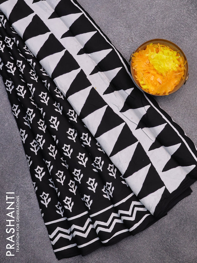 Modal partly silk saree black with butta prints and printed border