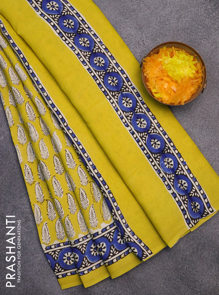 Modal silk saree yellow and blue with butta prints and printed border