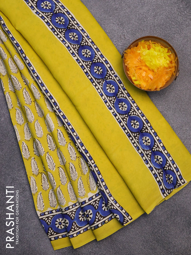 Modal silk saree yellow and blue with butta prints and printed border