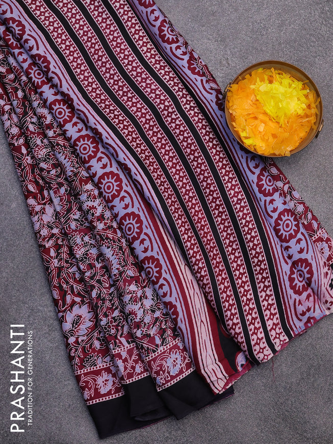 Modal silk saree maroon and black with allover kalamkari prints and printed border