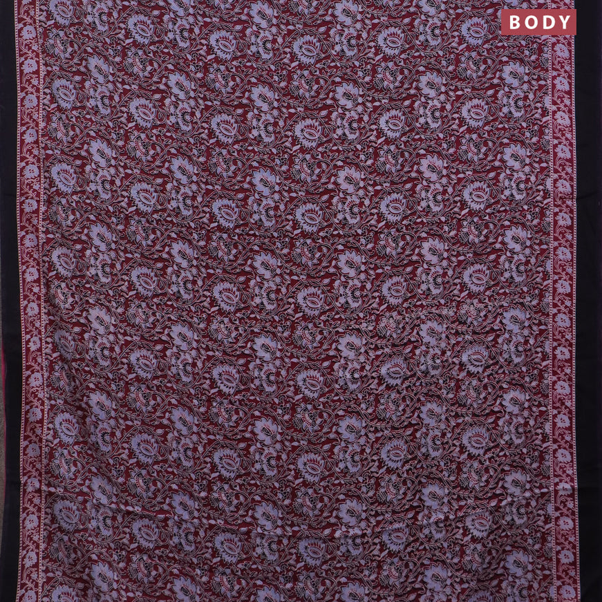 Modal silk saree maroon and black with allover kalamkari prints and printed border