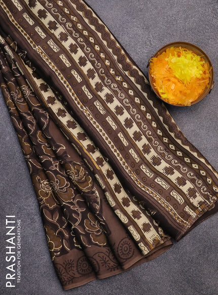 Modal silk saree brown with allover kalamkari prints and printed border