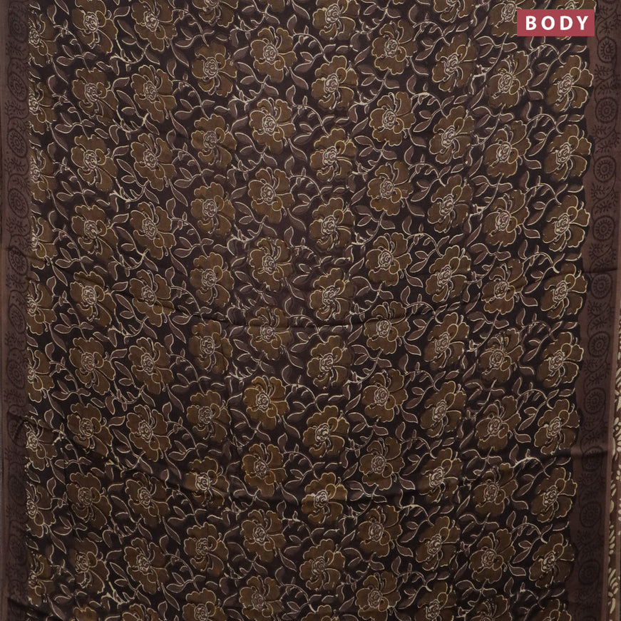 Modal silk saree brown with allover kalamkari prints and printed border