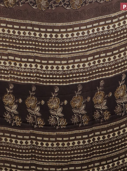 Modal silk saree brown with allover kalamkari prints and printed border