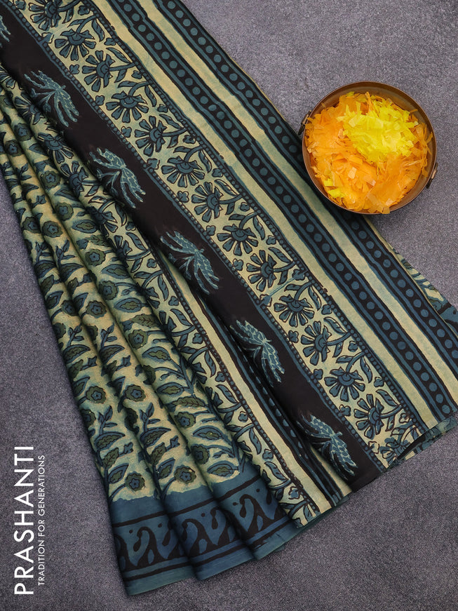 Modal silk saree yellow shade and blue shade with allover kalamkari prints and printed border