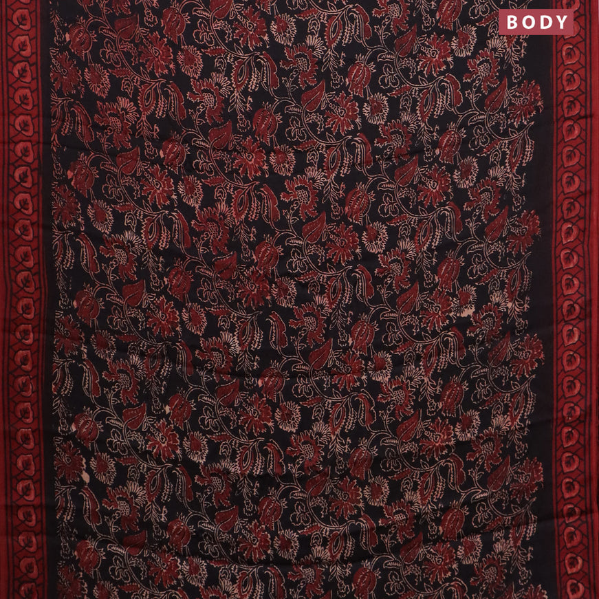 Modal silk saree black and maroon with allover kalamkari prints and printed border