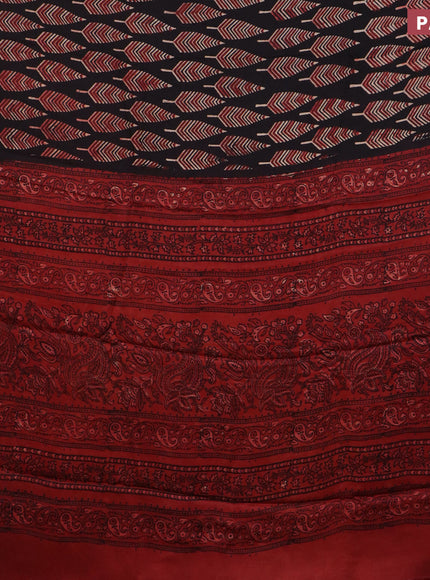 Modal silk saree black and maroon with leaf butta prints and printed border