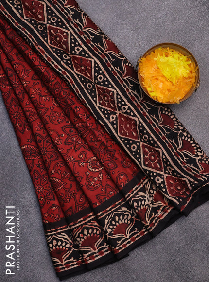 Modal silk saree maroon and black with allover kalamkari prints and printed border