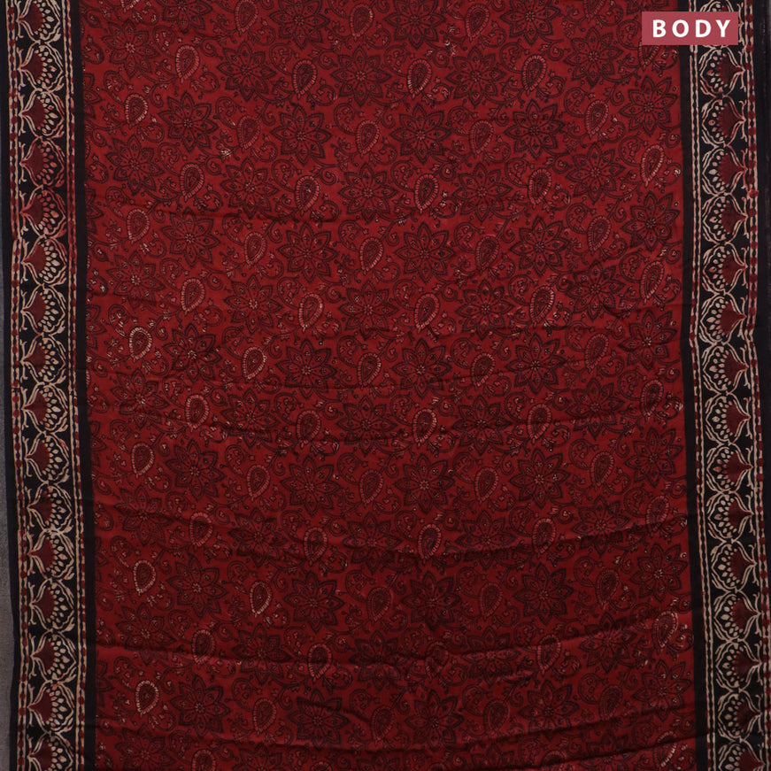 Modal silk saree maroon and black with allover kalamkari prints and printed border