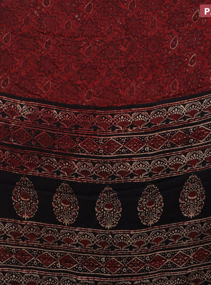 Modal silk saree maroon and black with allover kalamkari prints and printed border