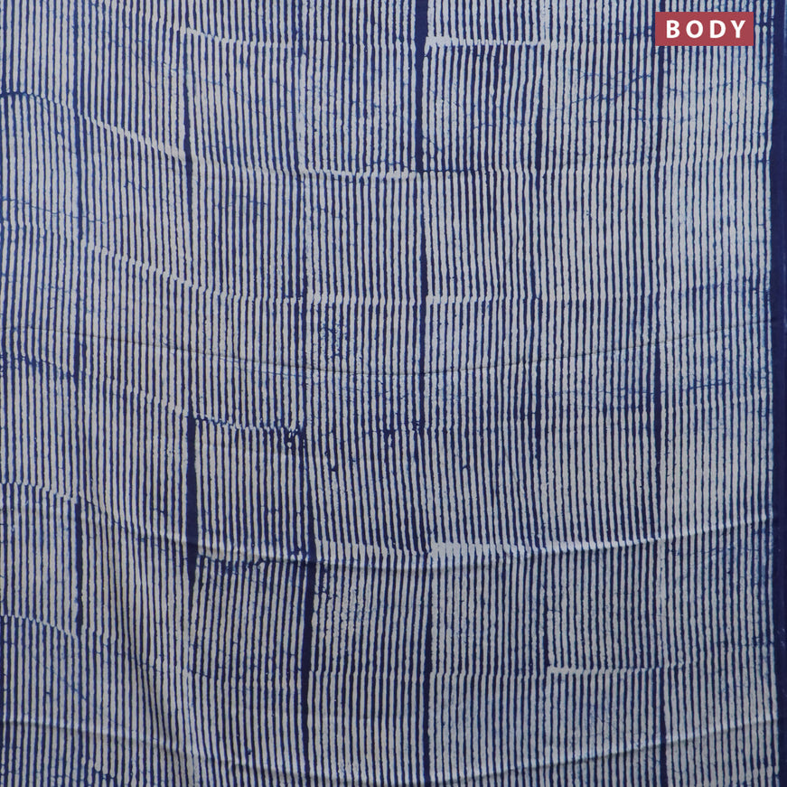 Modal silk saree blue and off white with allover stripes pattern and printed border