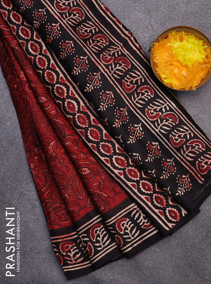 Modal silk saree maroon and black with allover kalamkari prints and printed border