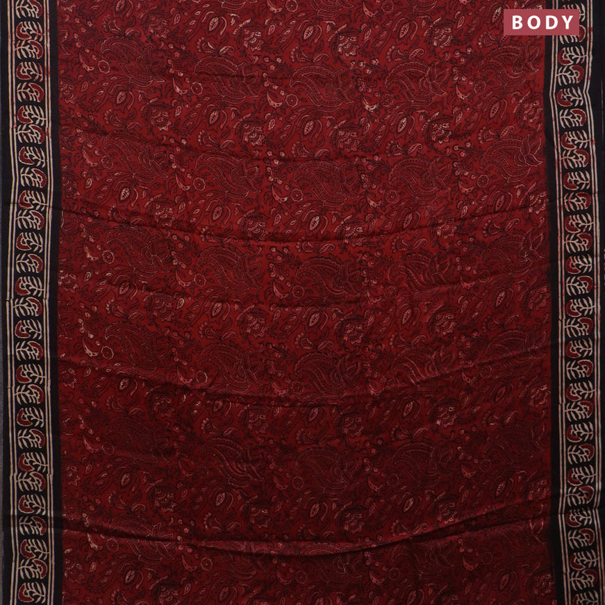 Modal silk saree maroon and black with allover kalamkari prints and printed border