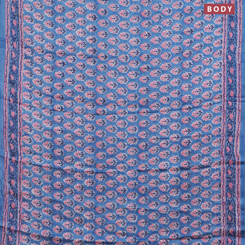 Modal silk saree blue with floral butta prints and printed border