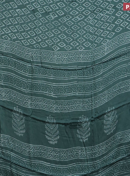 Modal silk saree green shade with geometric prints and printed border