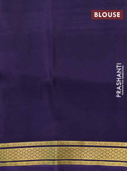 Pure mysore silk saree lavender shade and violet with allover kalamkari digital prints and rettapet zari woven border